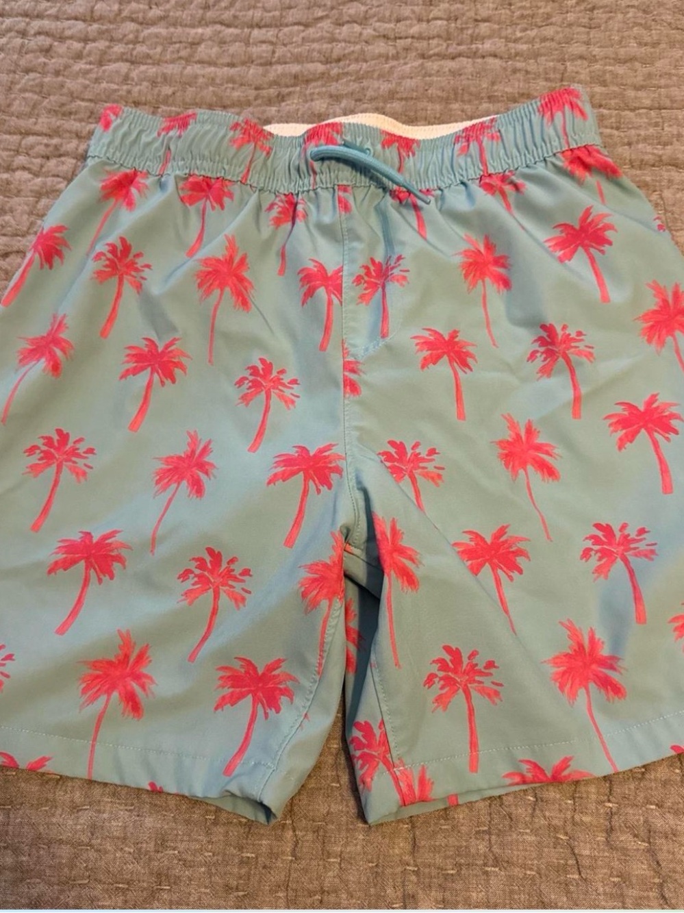 abercrombie kids turquoise swim shorts with coral print